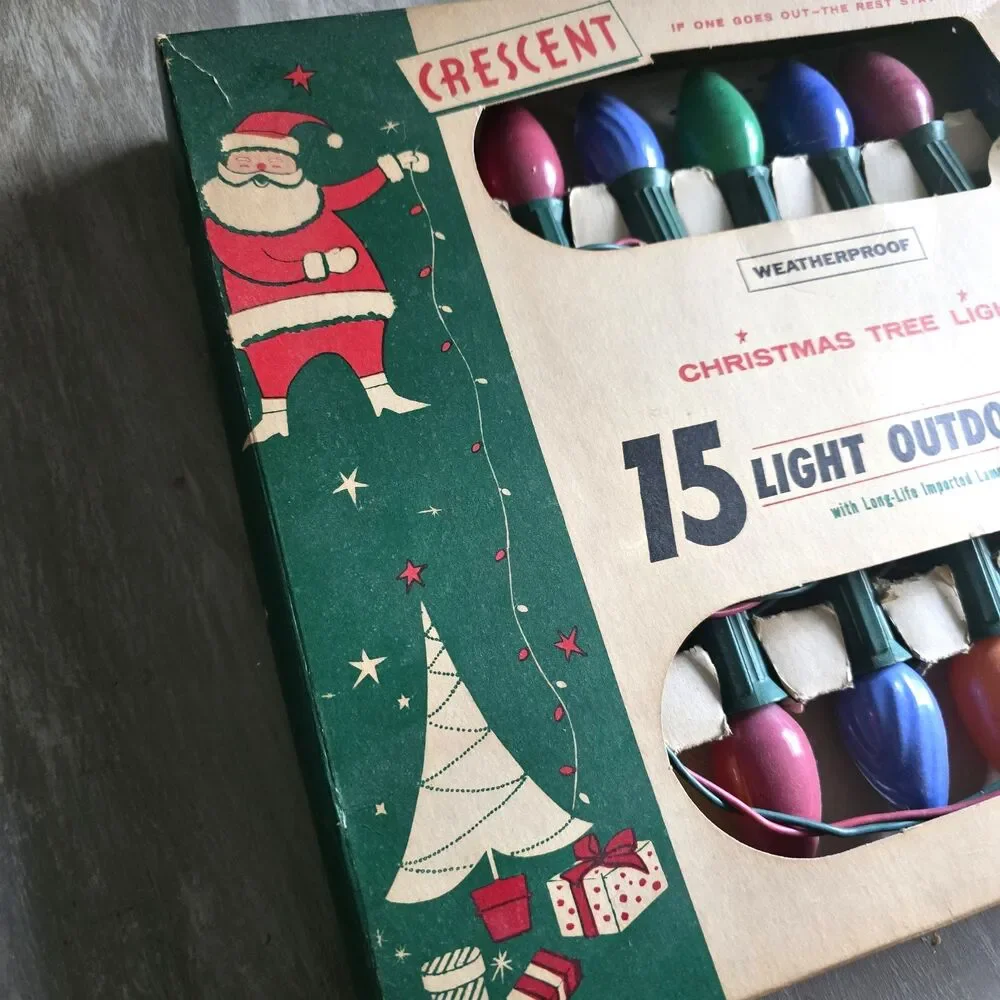 Vintage Crescent 15 Light Christmas Outdoor Set Large Bulb C7 Original Box Works